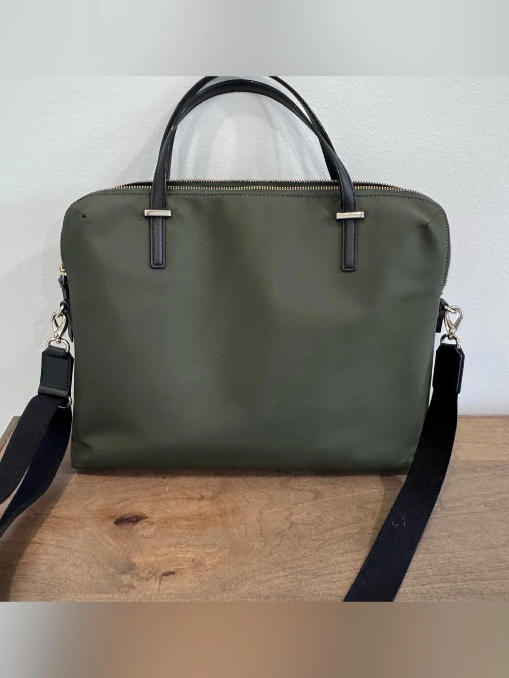 kate spade Olive Green Nylon Laptop Bag with Black Handles